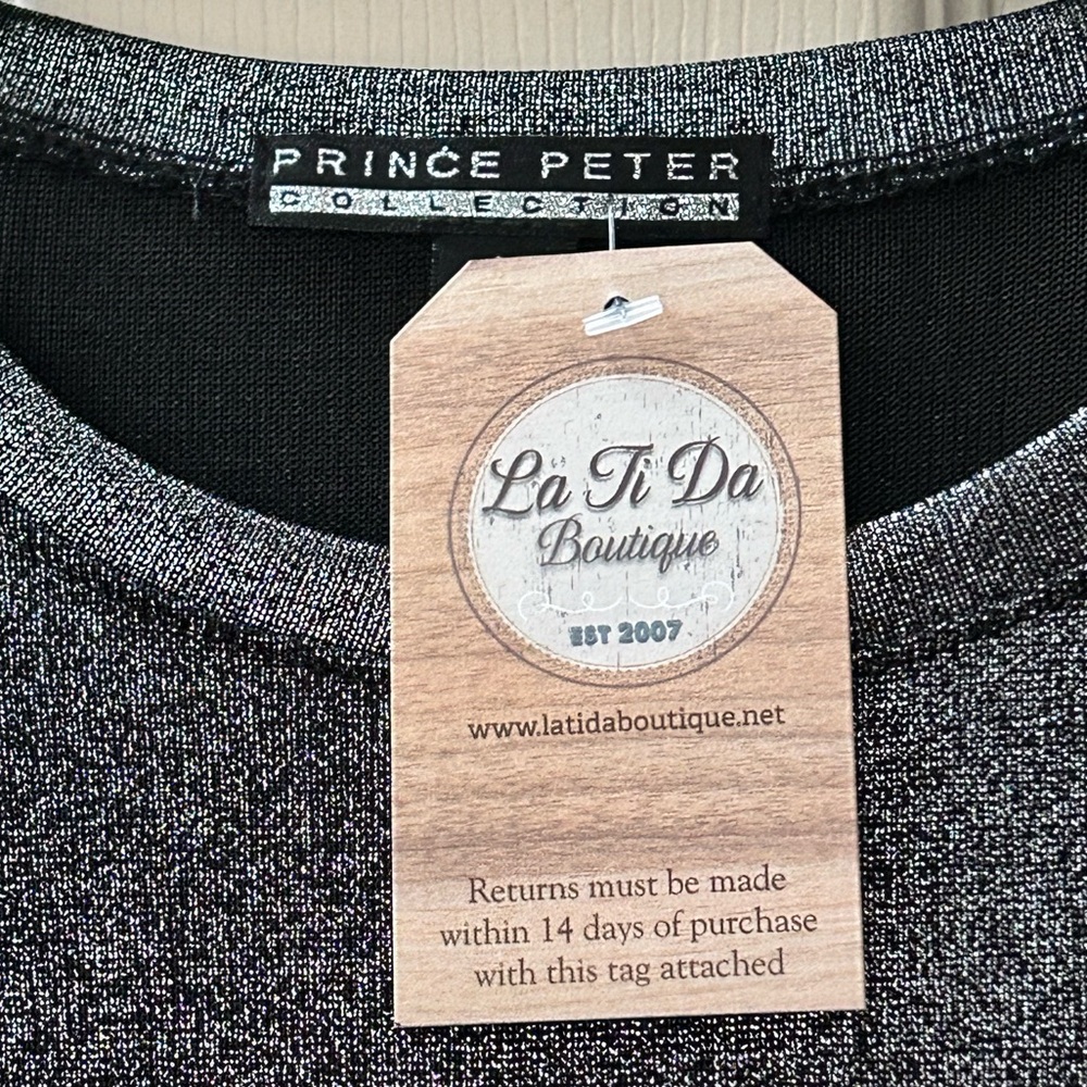 NWT Prince Peter Collection Dk Gray Silver Metallic Short Sleeve Tee Top Size L - Picture 6 of 12